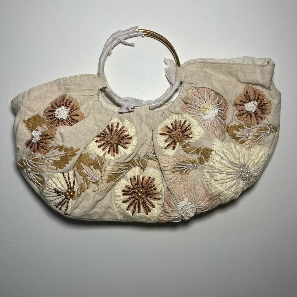 Anthropologie Beaded Raffia Satchel